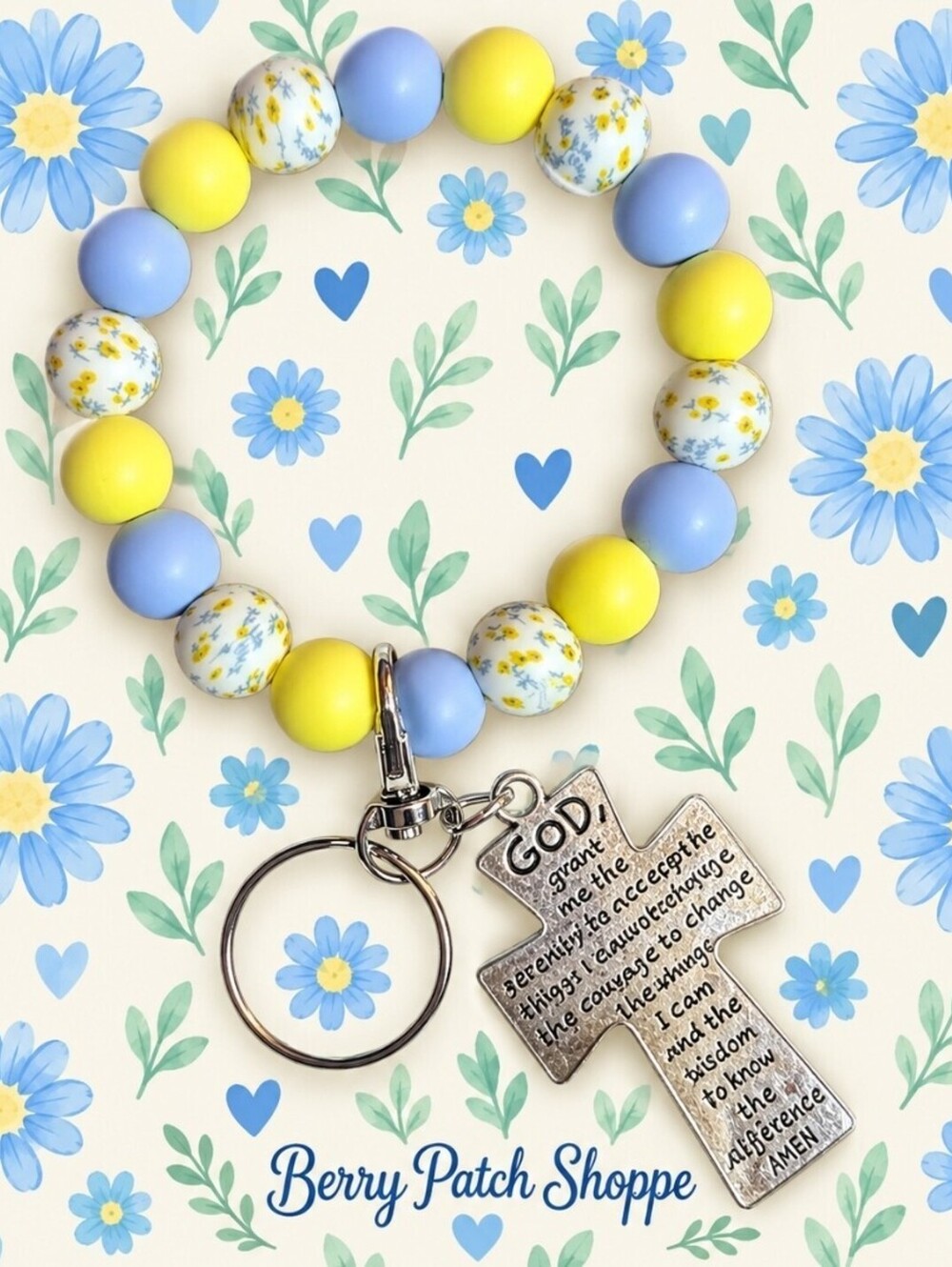 Christian Faith Cross Serenity Prayer Keychain